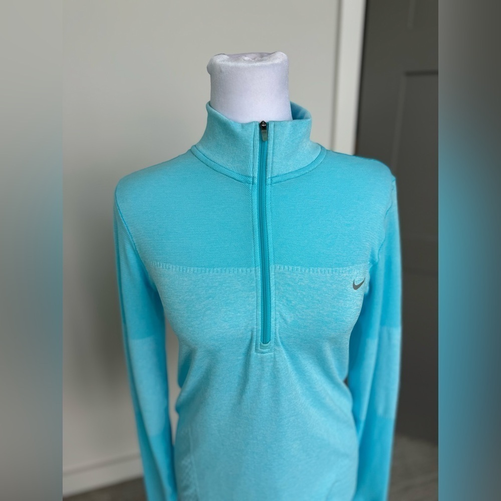 Nike Dri Fit Running 1/4 Zip Long Sleeve Activewear M Teal Blue - Picture 4 of 11
